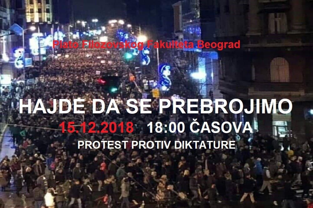 U subotu novi protest u Beogradu: "Hajde da se prebrojimo"