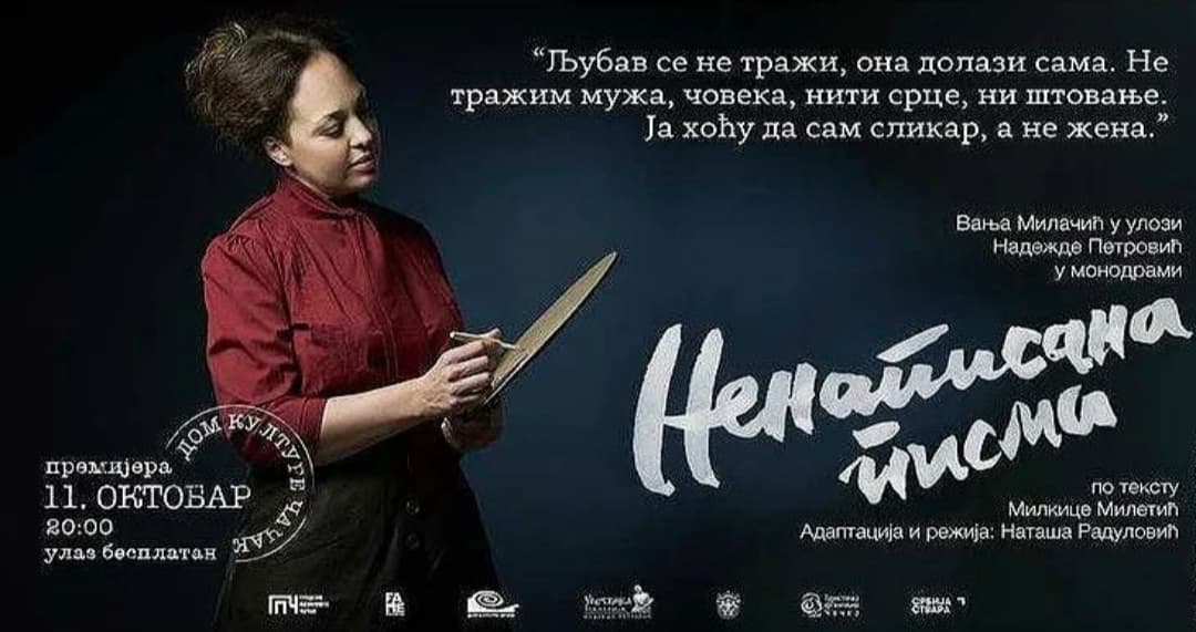 Monodrama "Nenapisana pisma", Vanja Milačić u ulozi Nadežde Petrović