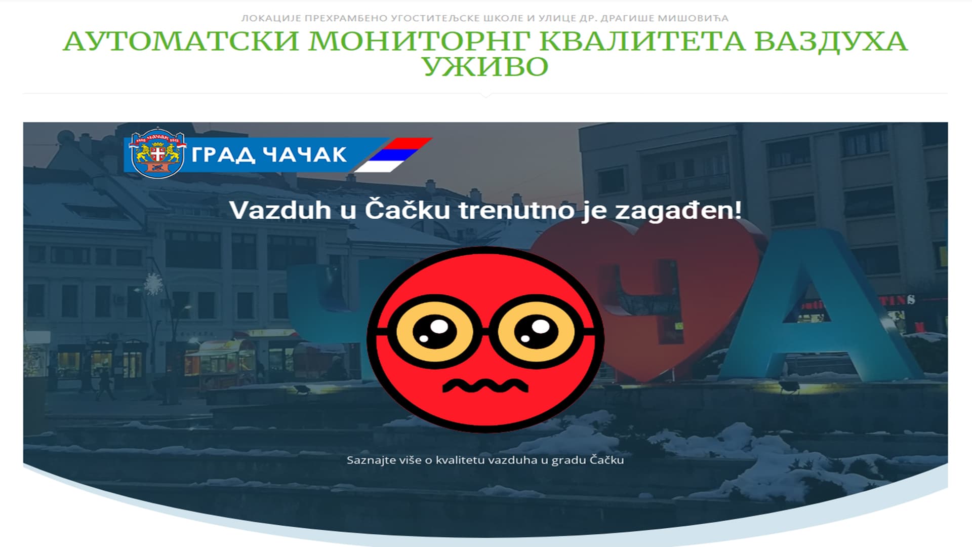 IQAIR i merači lokalne samouprave: Vazduh u Čačku večeras zagađen!