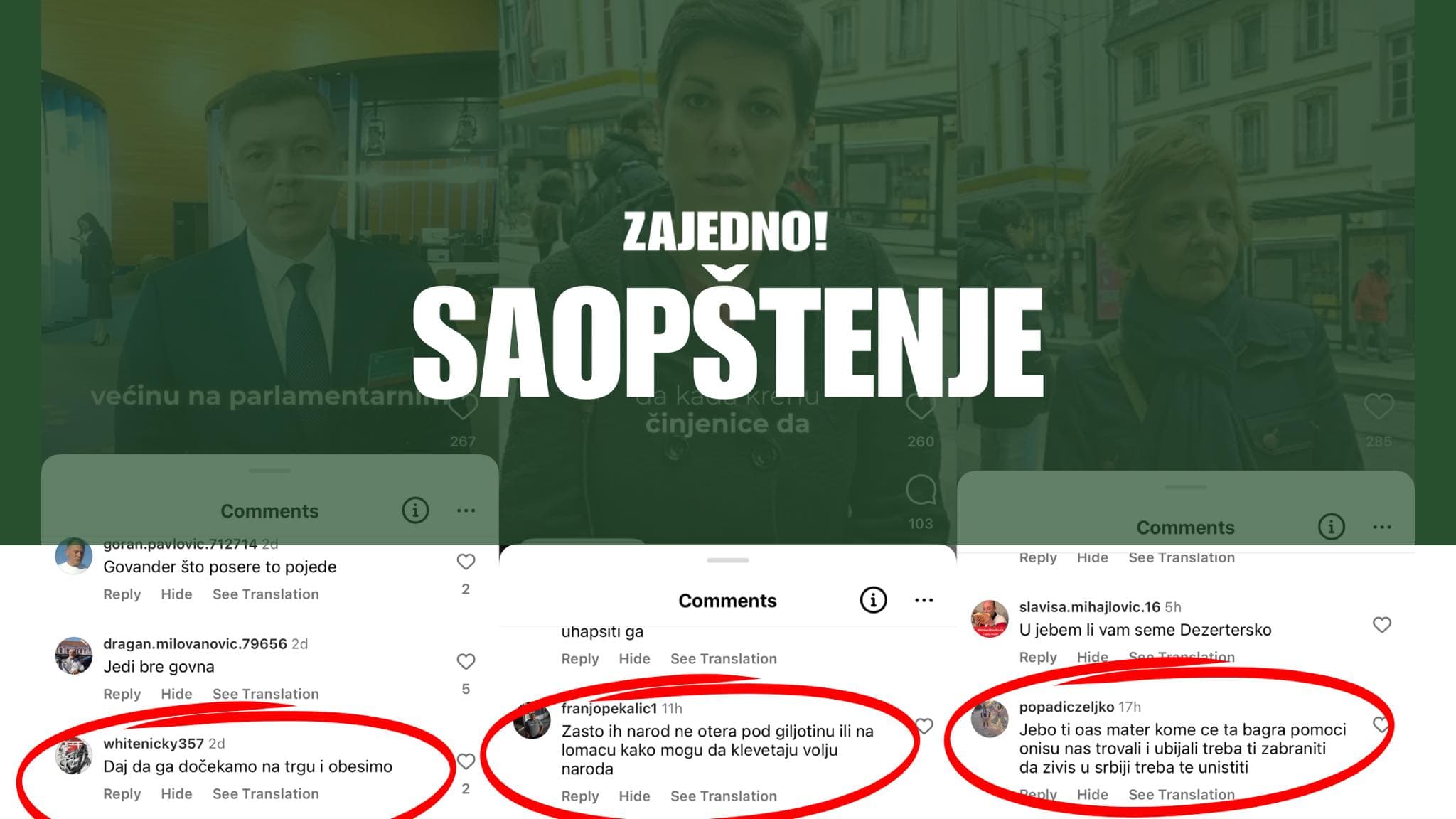 Zajedno: Stojković i Zelenović dobili nove pretnje smrću i proterivanjem iz Srbije, podnećemo krivične prijave