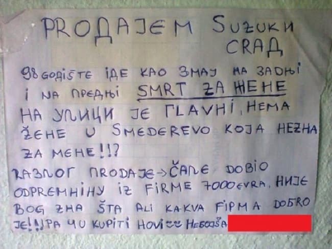SMEDEREVAC, SMRT ZA ŽENE: Oglas kojem se smeje CELA SRBIJA, a i vi ćete kada ga pročitate (FOTO)