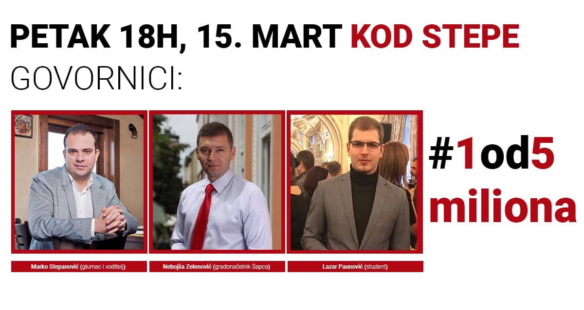 Deveti protest "1 od 5 miliona" u Čačku: "Mentalno razgibavanje" uz gradonačelnika Šapca, Marka i studente