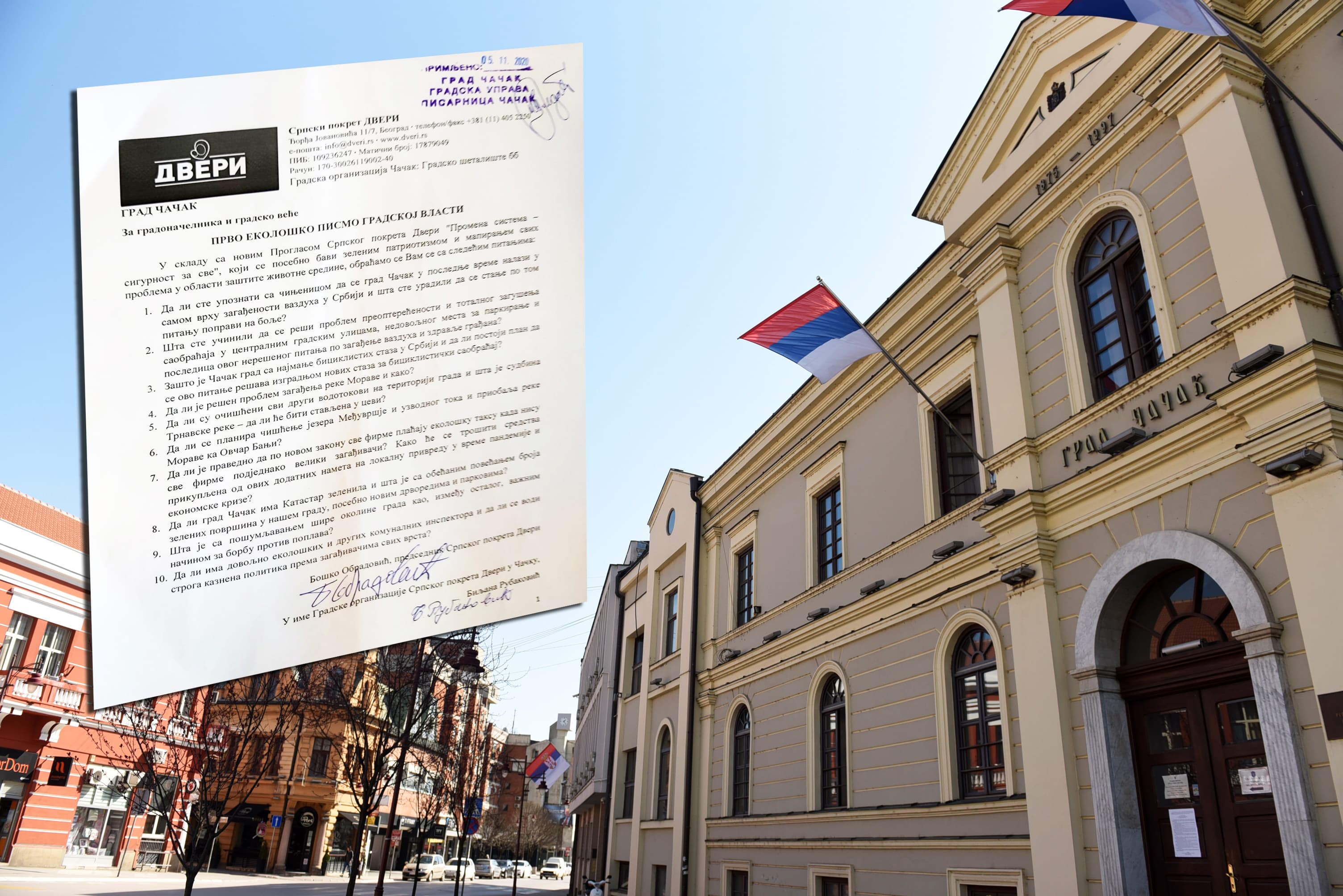 Dveri predale gradskim vlastima u Čačku ekološko pismo sa 10 pitanja o zaštiti životne sredine